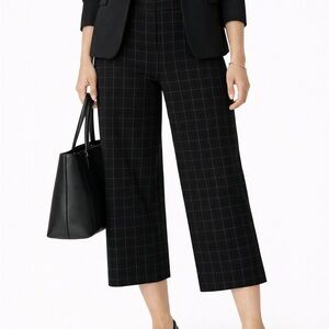 Renuar Black Plaid Cropped Wide Leg Pants Size 14 Pull On Career